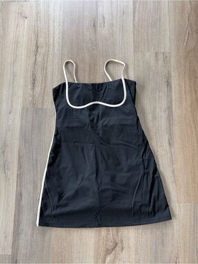 Black Slip Dress with Cream Piping